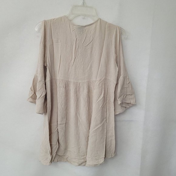 Bobeau Top Woens S Boho Lace 3/4 Bell Sleeve Peasant Blouse Beige Rayon Gauze - Picture 7 of 10